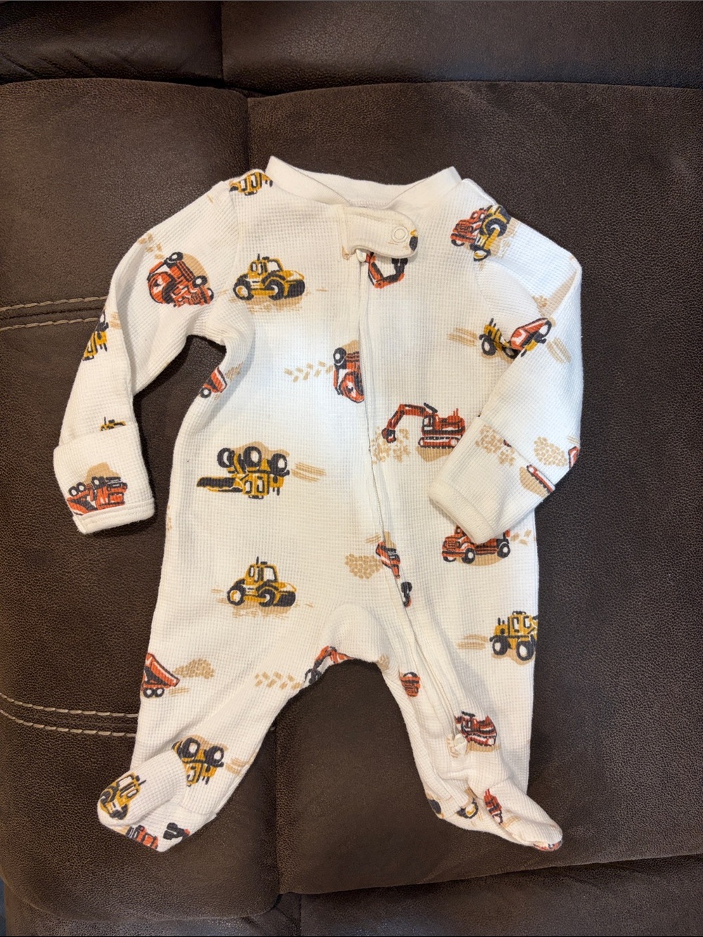 Carter's Construction Print Footed One-Piece in White with Yellow and Orange